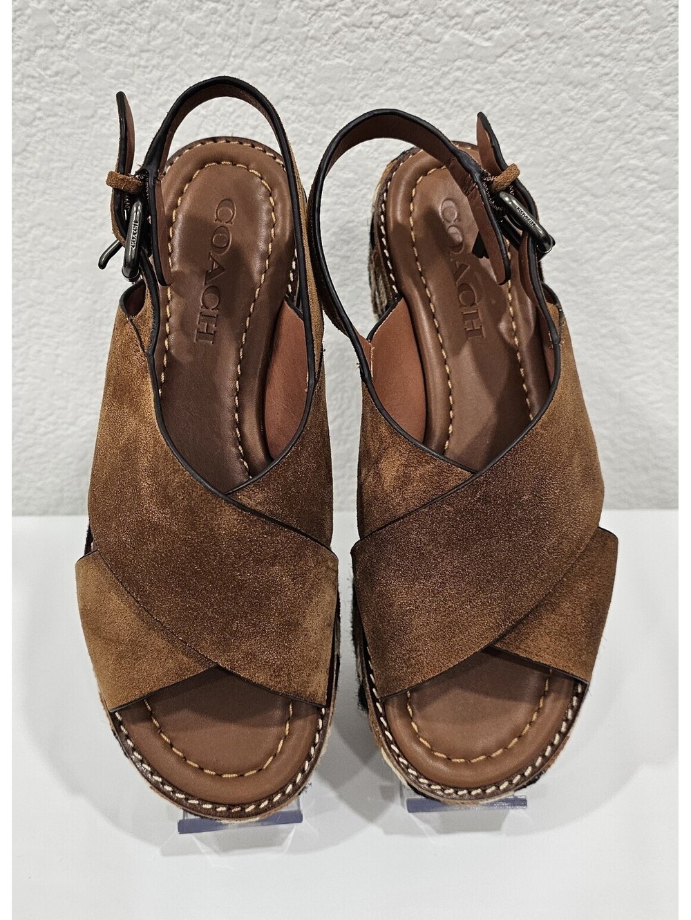 COACH Women's Suede Platform Wedge Sandals Brown Size US 6 B - Picture 10 of 15